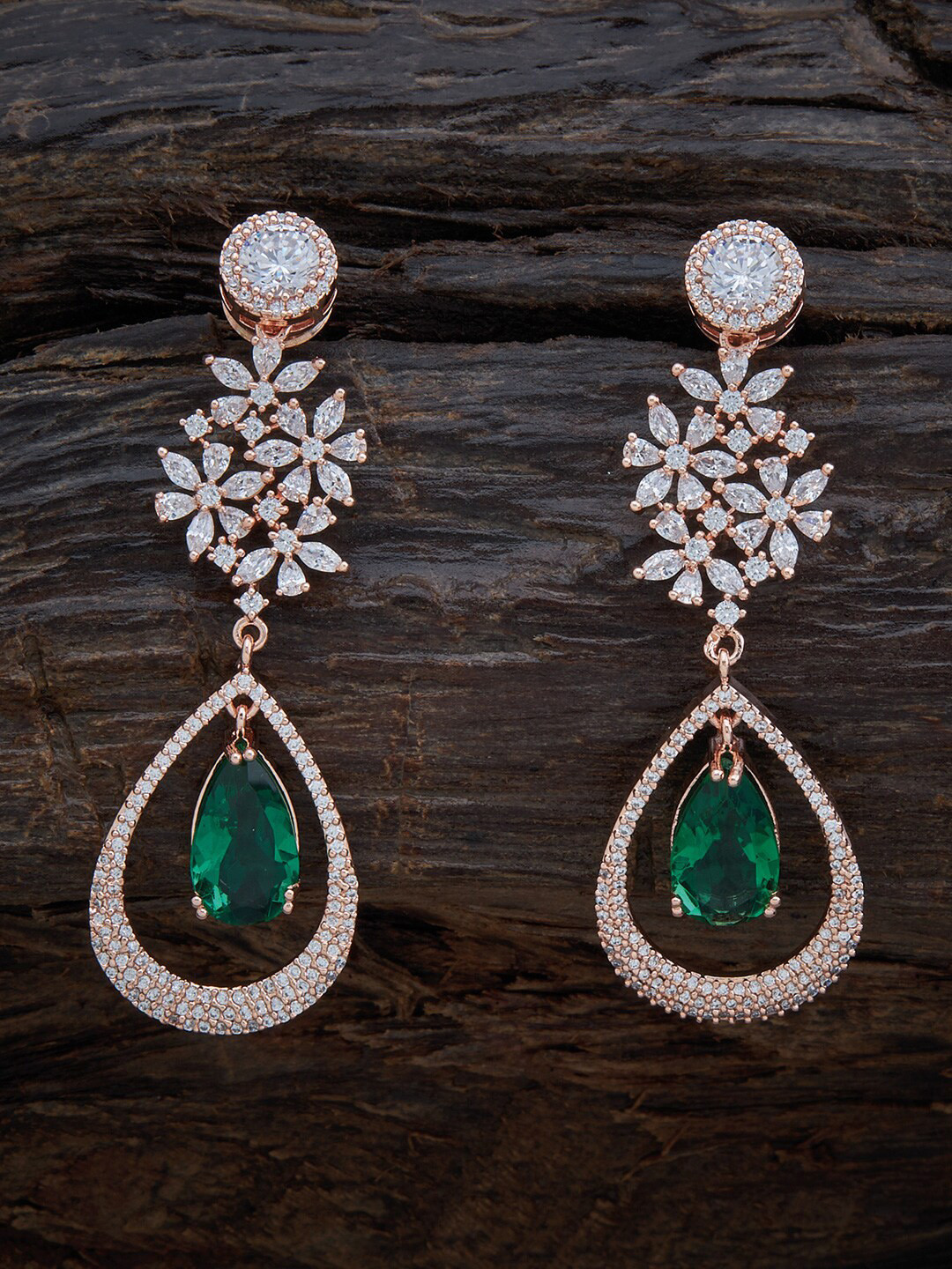 

Kushal's Fashion Jewellery Rose-Gold Plated Green Teardrop Shaped Drop Earrings