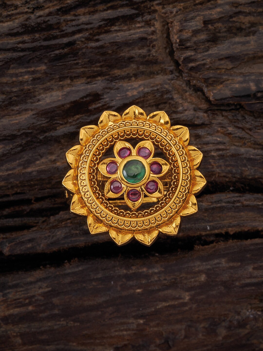 

Kushal's Fashion Jewellery Gold-Toned & Red Stone-Studded Finger Ring