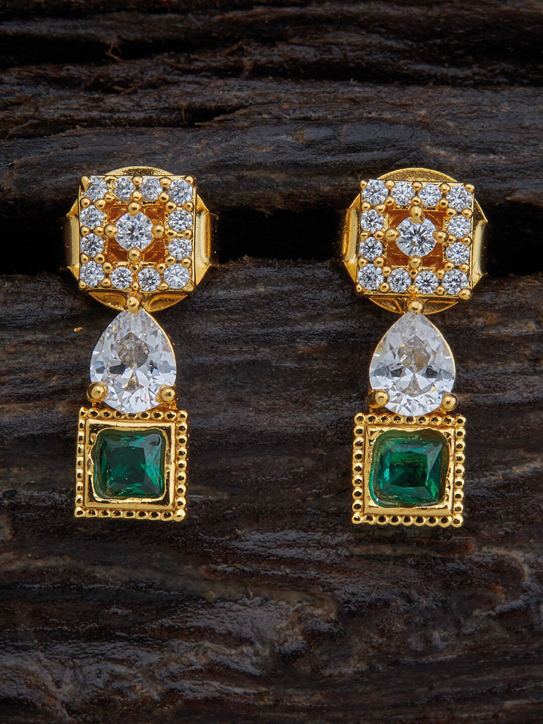 

Kushal's Fashion Jewellery Green & White Square Studs Earrings