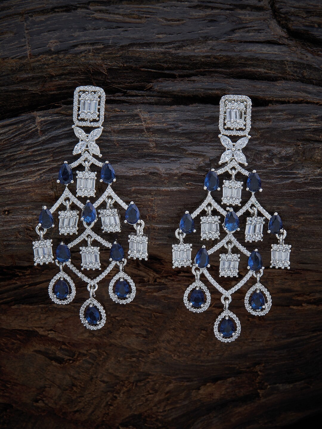 

Kushal's Fashion Jewellery Blue & Silver-Toned Teardrop Shaped Drop Earrings