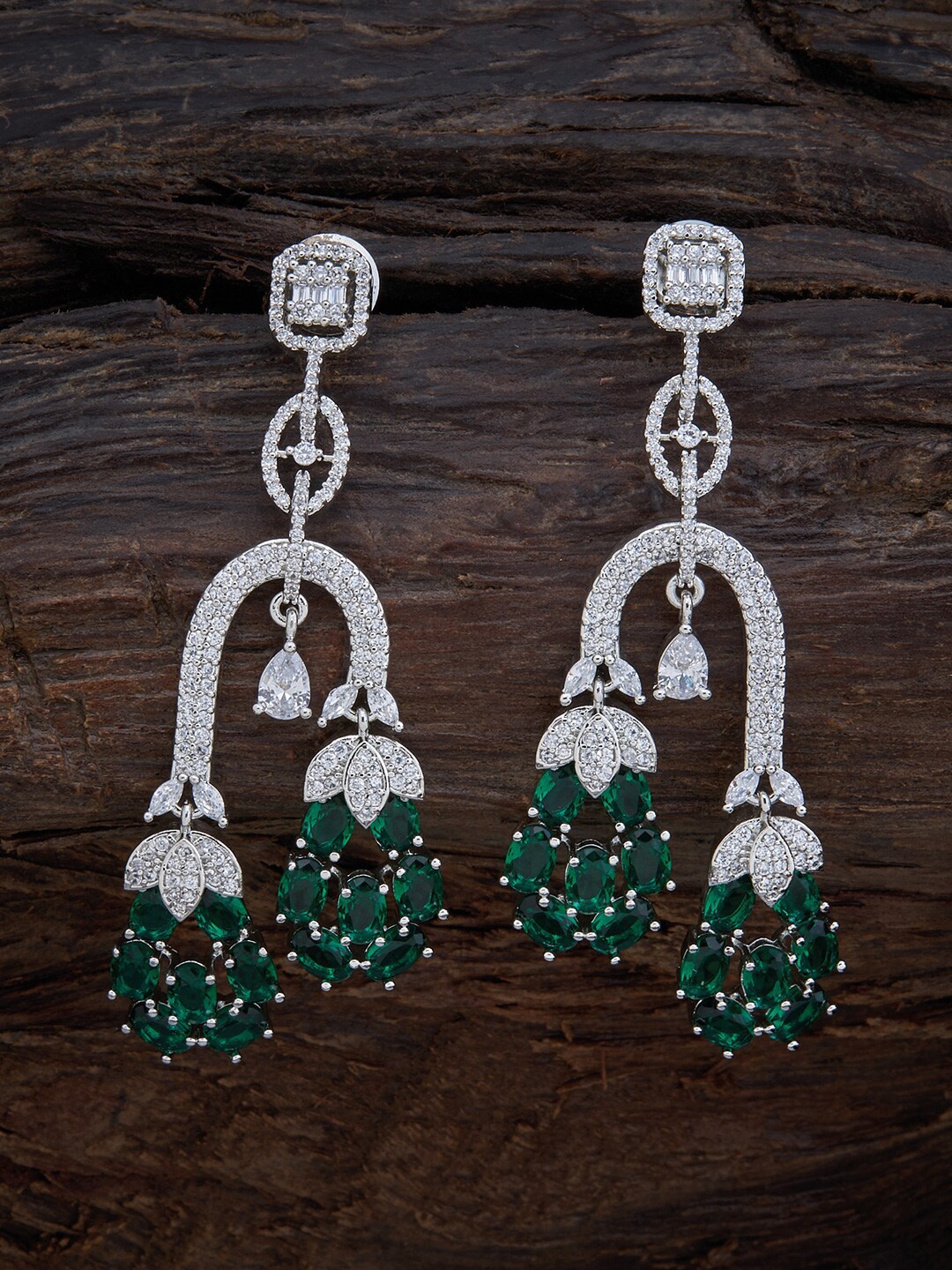 

Kushal's Fashion Jewellery Green & White Rhodium Polish Contemporary Studs Earrings