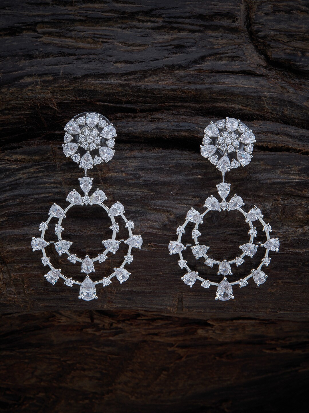

Kushal's Fashion Jewellery White & Rhodium Plated Circular Drop Earrings