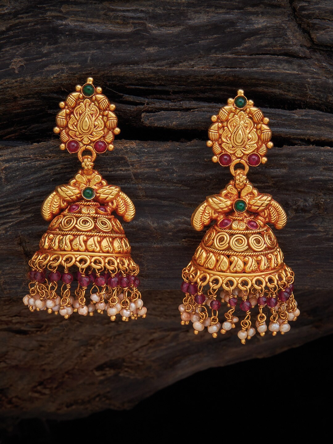 

Kushal's Fashion Jewellery Red Classic Jhumkas Earrings