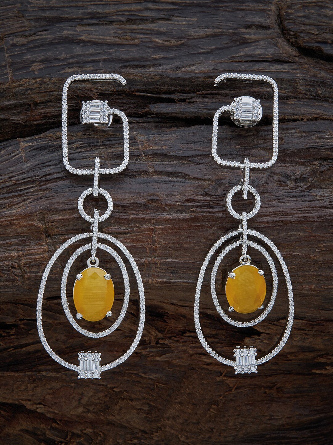 

Kushal's Fashion Jewellery Yellow & Silver Rhodium Plated Contemporary Drop Earrings