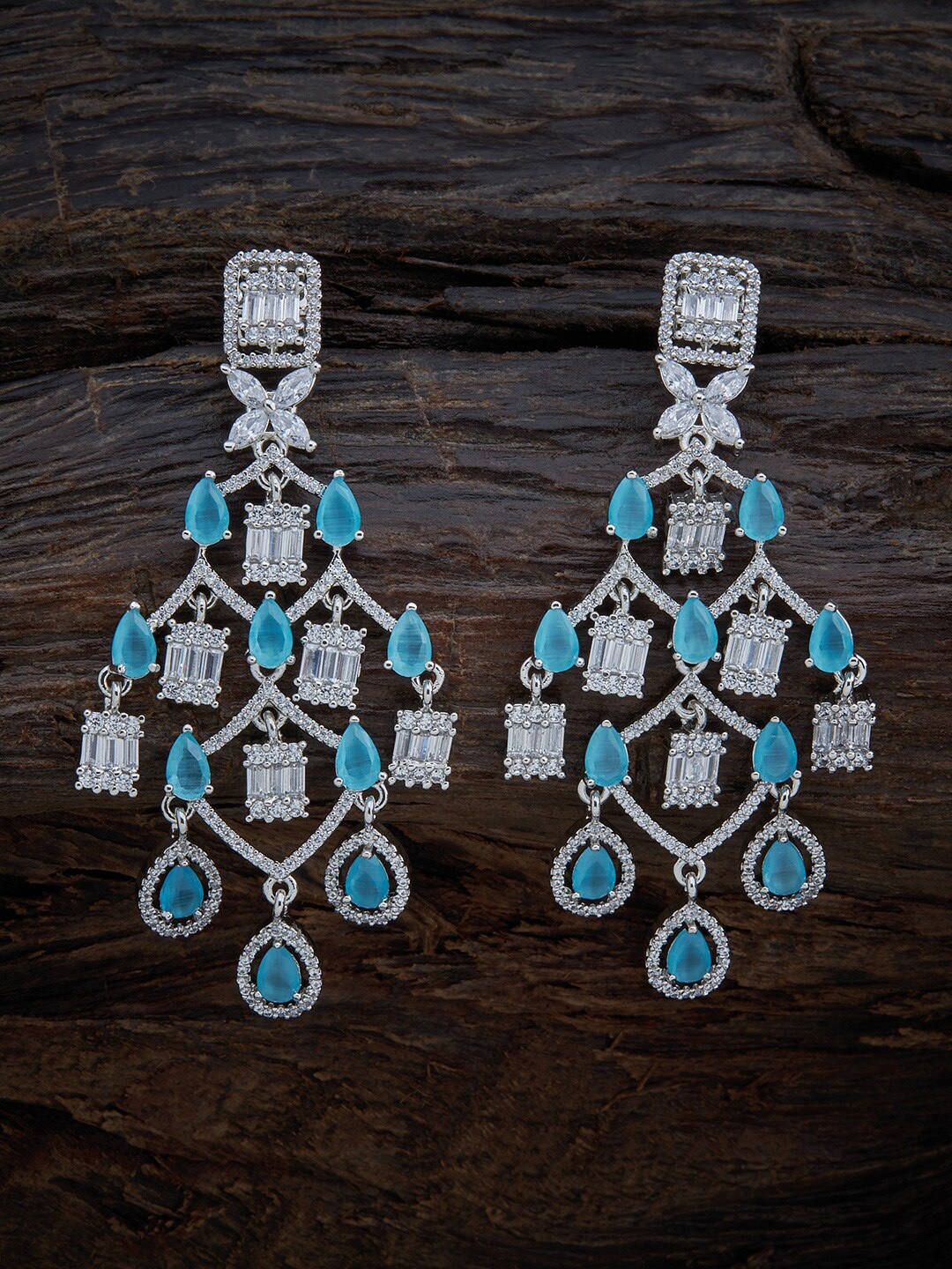 

Kushal's Fashion Jewellery Silver-Toned & Blue Teardrop Shaped Drop Earrings
