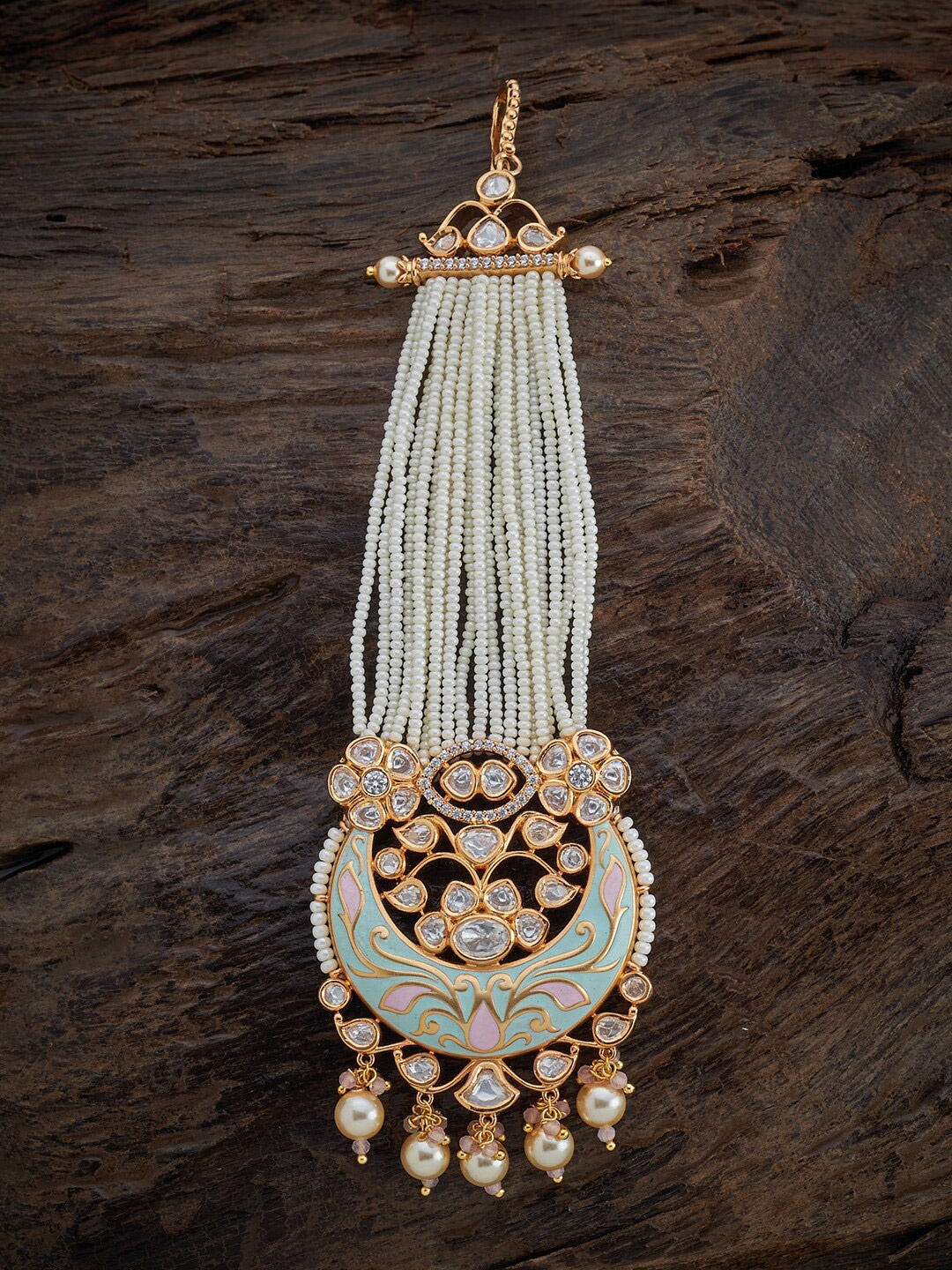 

Kushal's Fashion Jewellery Women Gold Plated Pink & White Embellished Hairstick