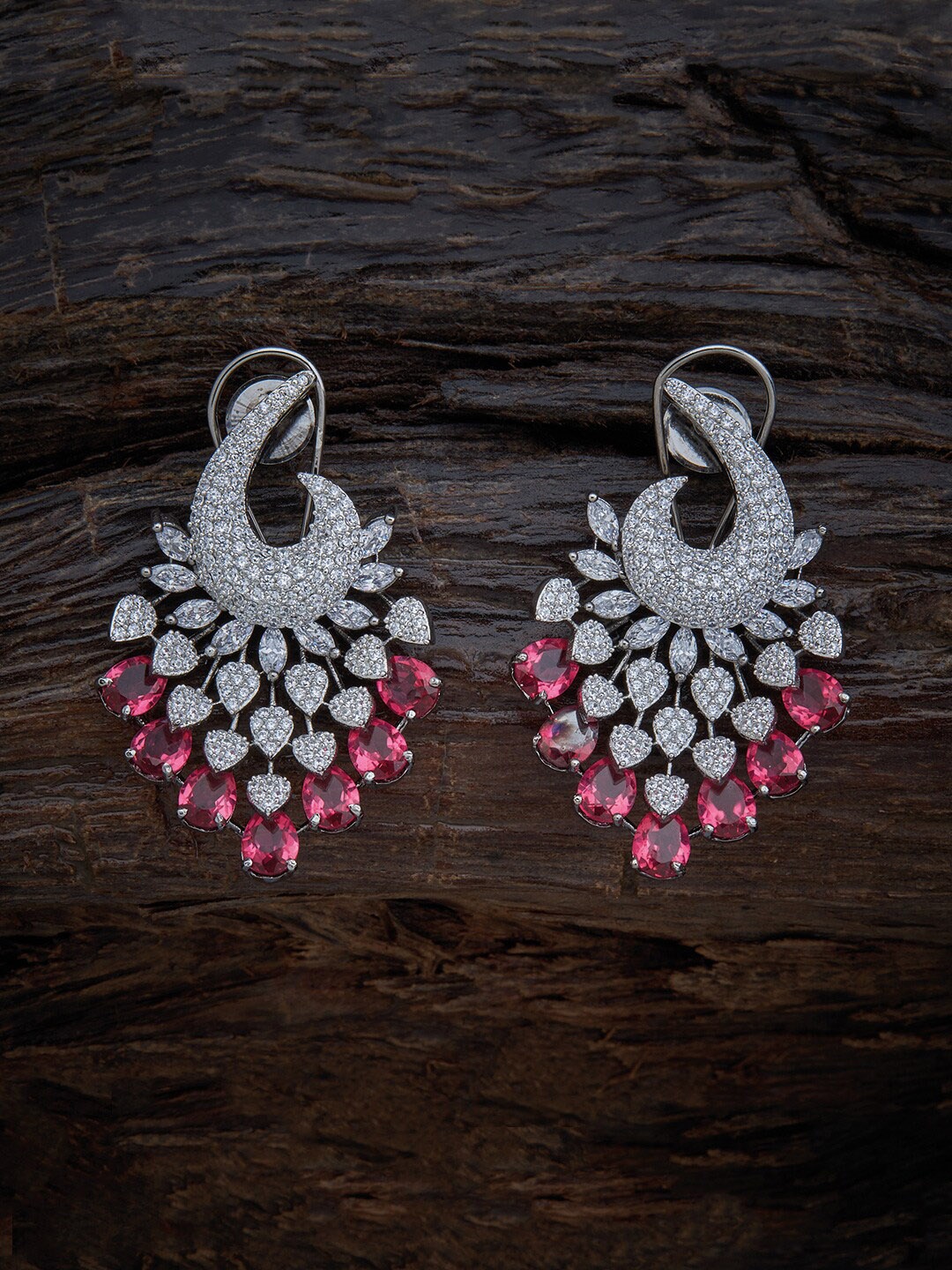 

Kushal's Fashion Jewellery White & Pink Peacock Shaped Drop Earrings