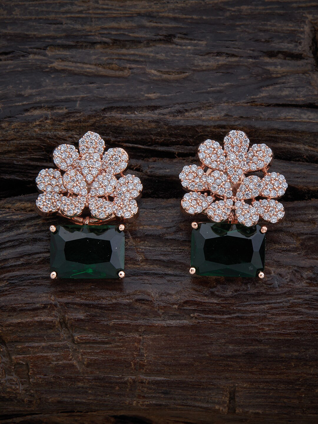

Kushal's Fashion Jewellery Green Rose Gold Plated Square Stud Earrings
