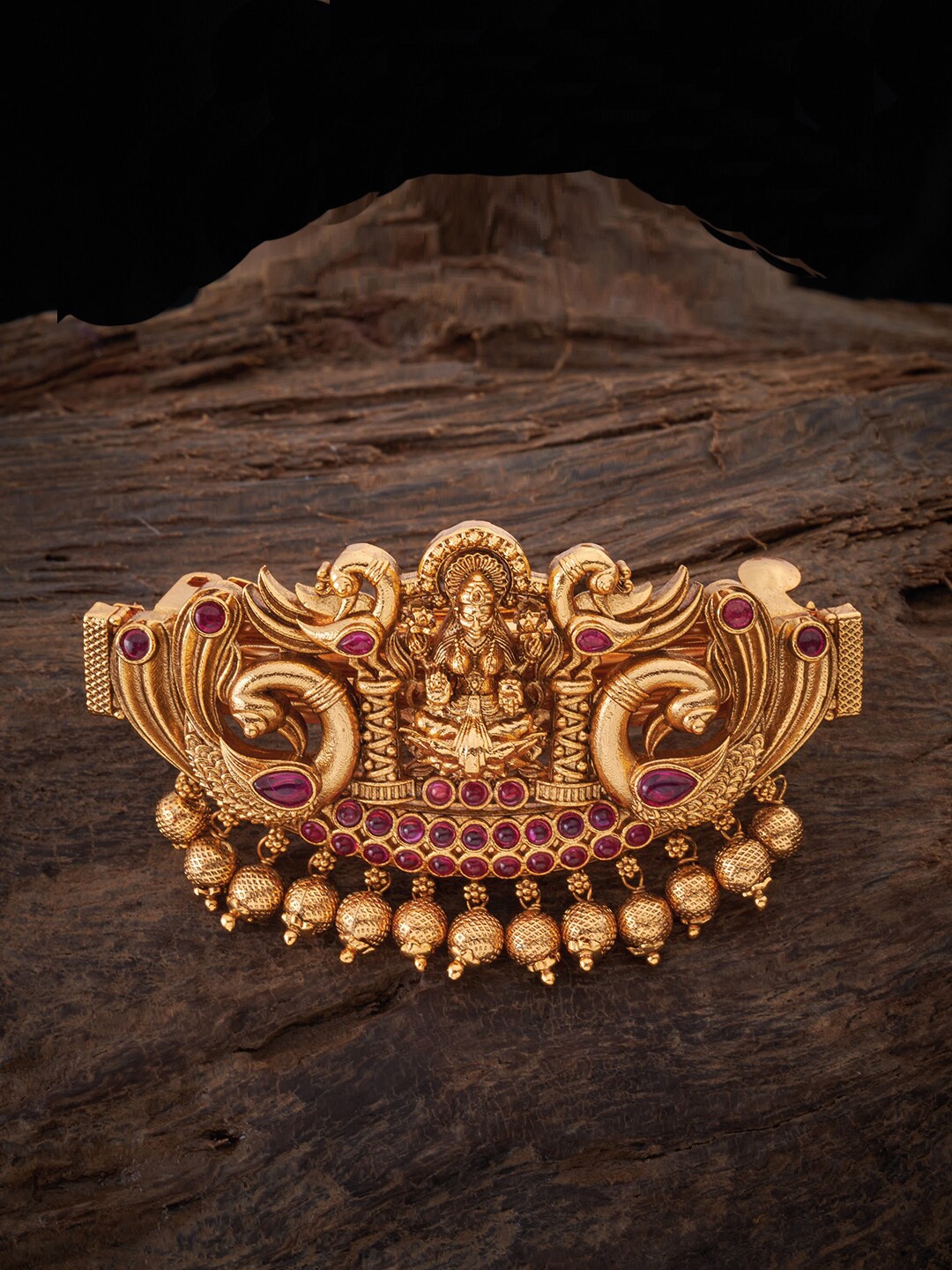

Kushal's Fashion Jewellery Women Gold-Plated & Red Embellished French Barrette