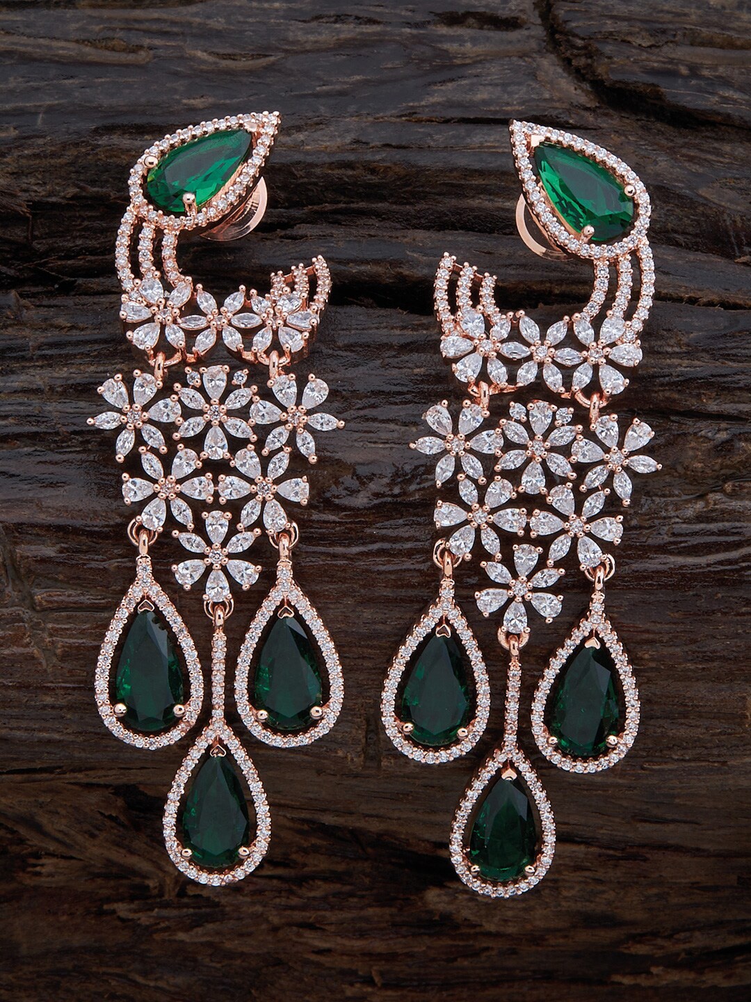 

Kushal's Fashion Jewellery Green Teardrop Shaped Cubic Zirconia Drop Earrings