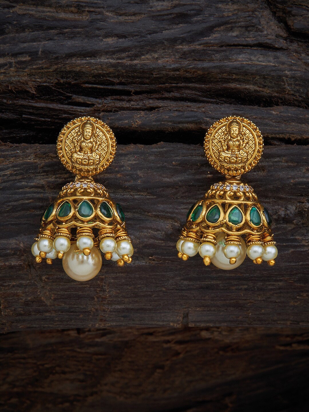 

Kushal's Fashion Jewellery Women Gold Plated Green Classic Jhumkas Earrings