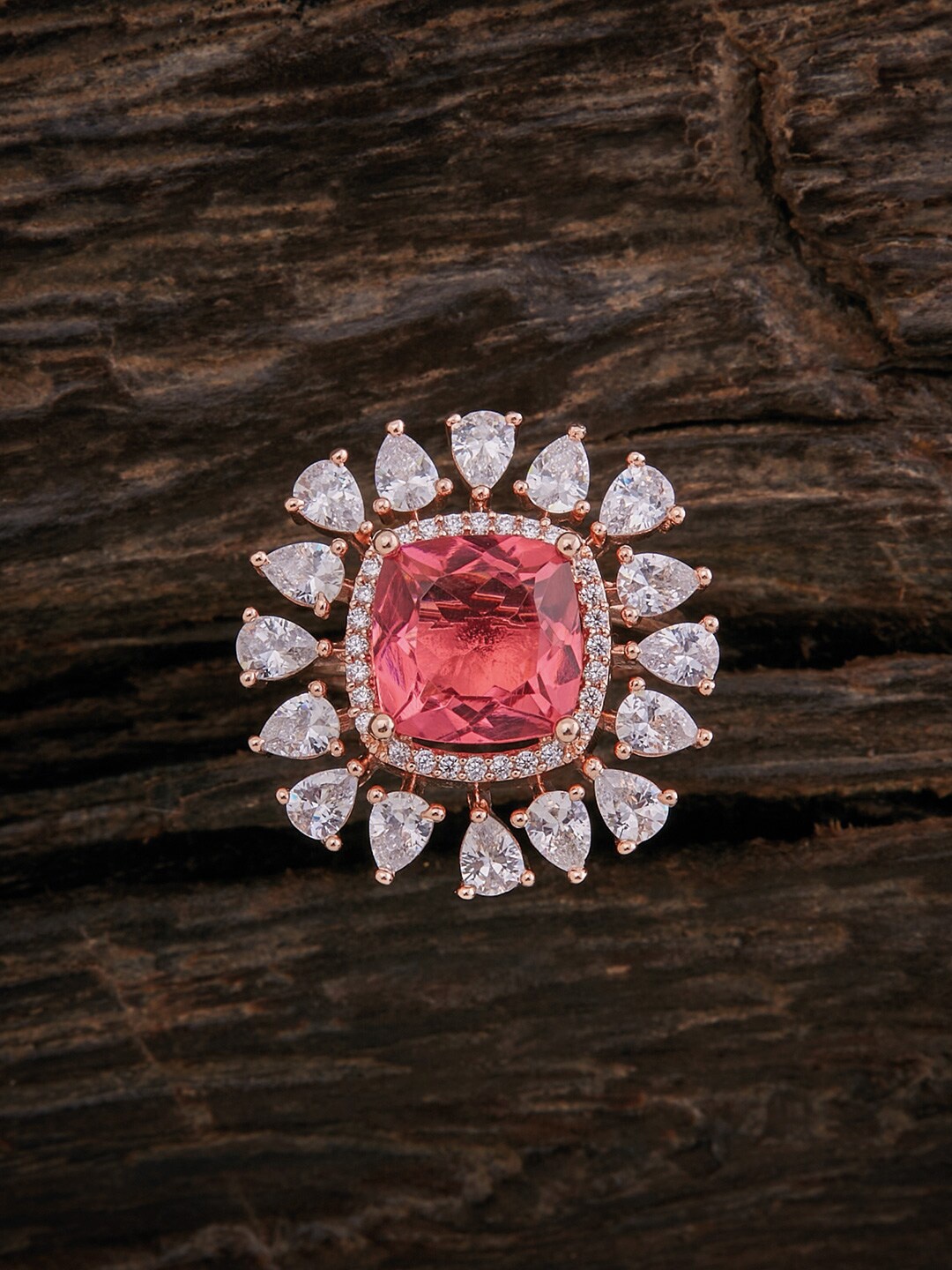 

Kushal's Fashion Jewellery Rose Gold-Plated Pink CZ-Studded Finger Ring