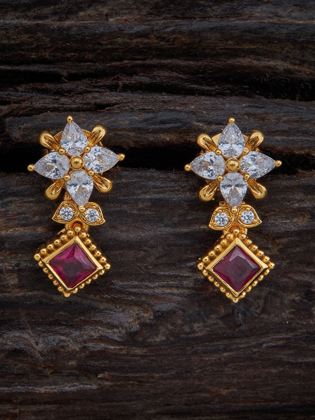 

Kushal's Fashion Jewellery Gold-Plated & Red Floral Drop Earrings