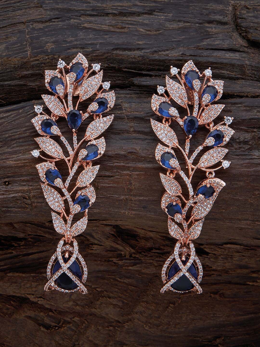 

Kushal's Fashion Jewellery Rose Gold & Blue Leaf Shaped Drop Earrings