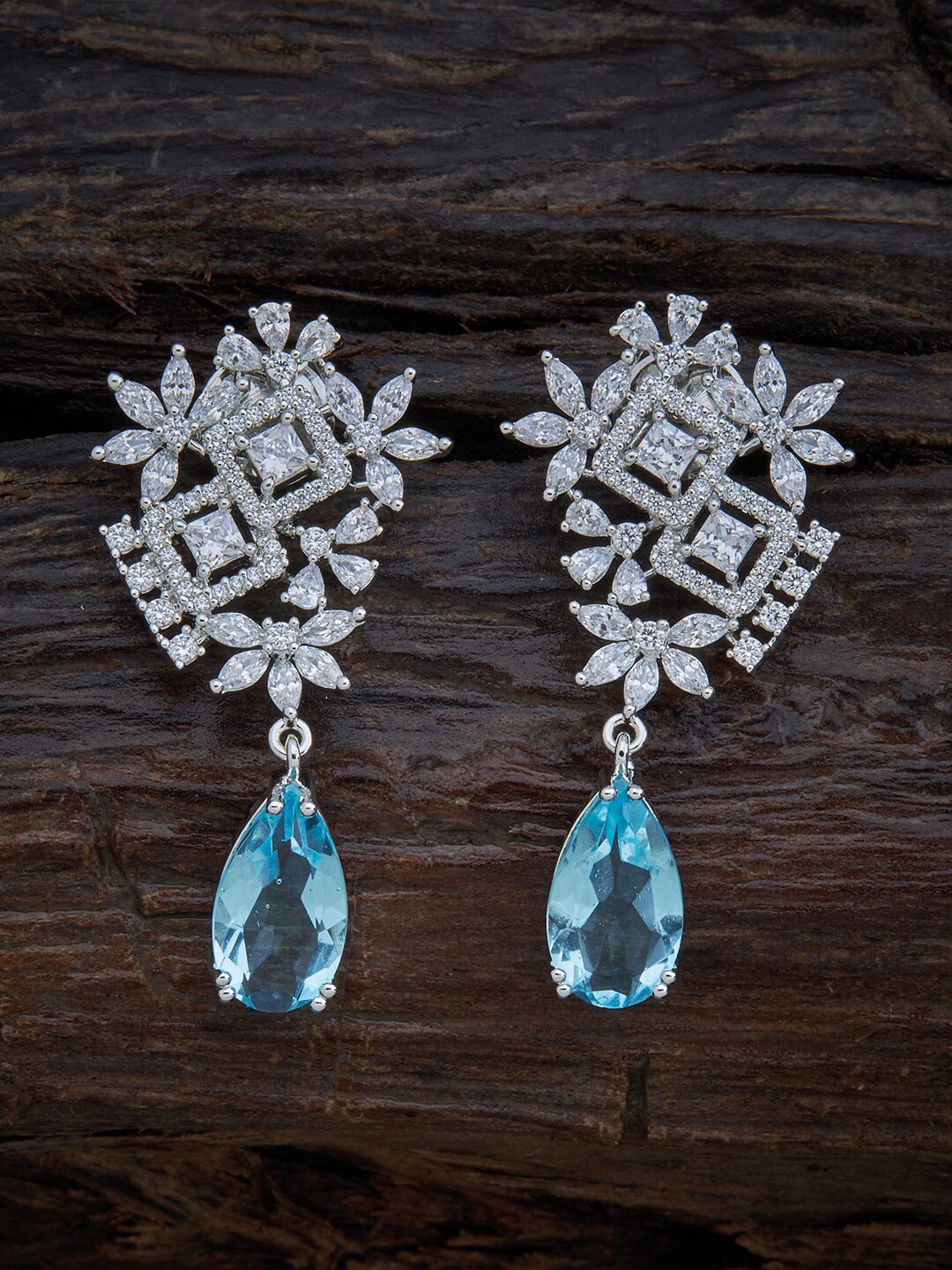 

Kushal's Fashion Jewellery Turquoise Blue Rhodium-Plated Floral Drop Earrings