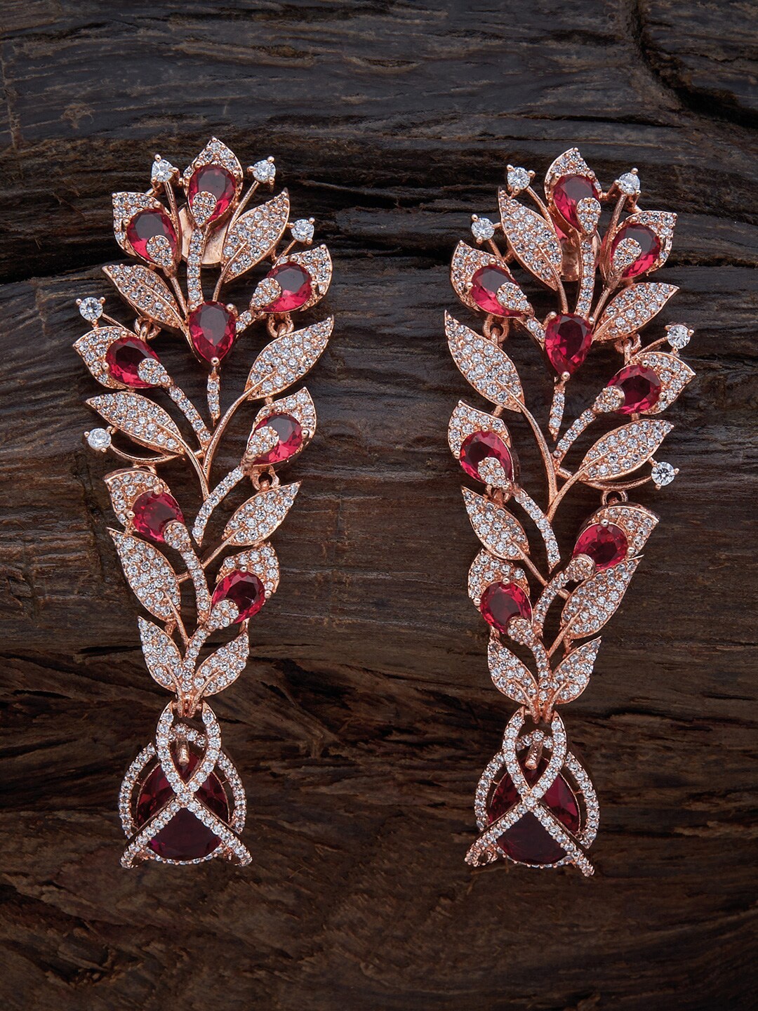 

Kushal's Fashion Jewellery Red & White Rose Gold-Plated Leaf Shaped Drop Earrings