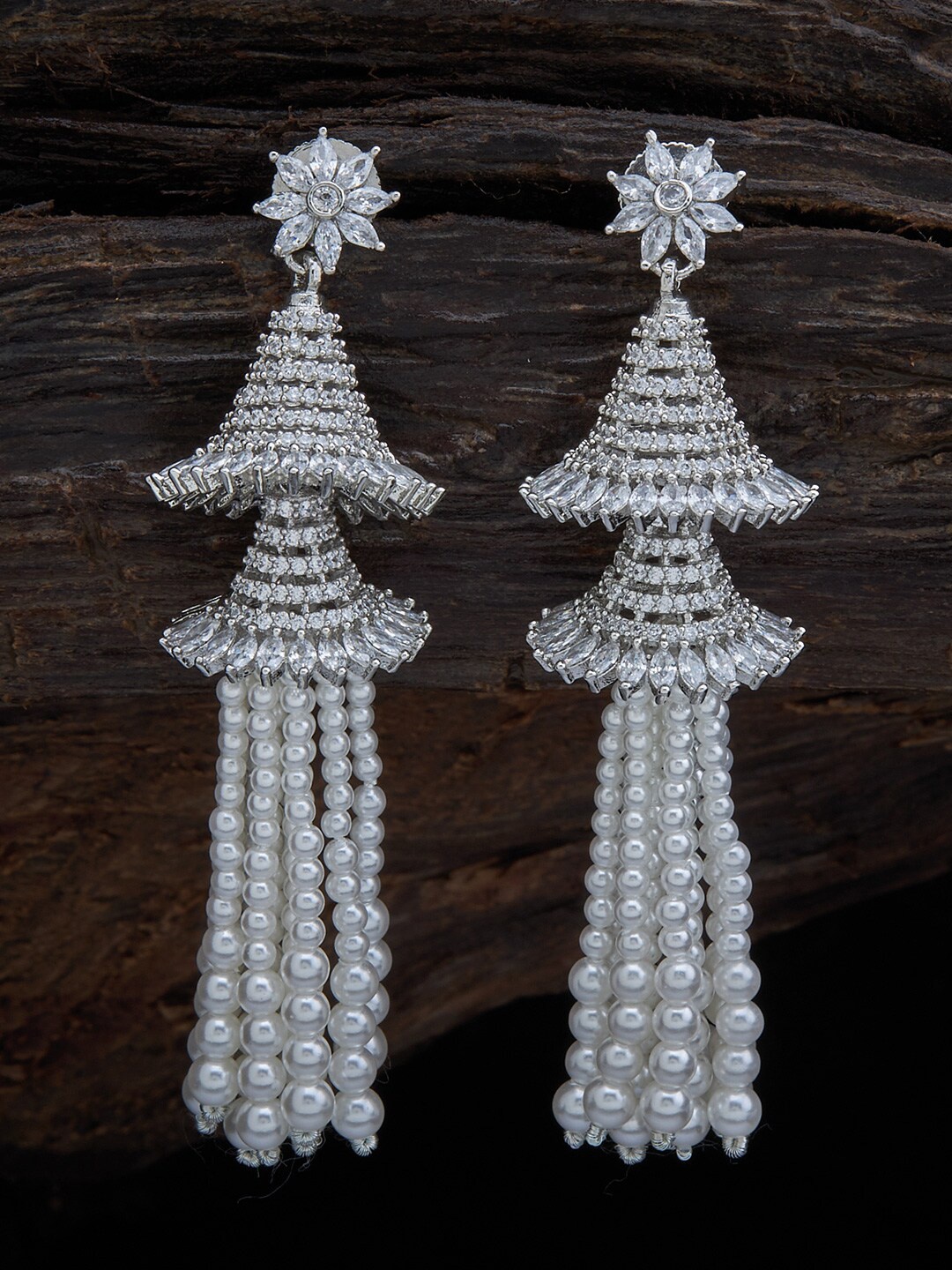 

Kushal's Fashion Jewellery Rhodium Plated White Contemporary Jhumkas Earrings