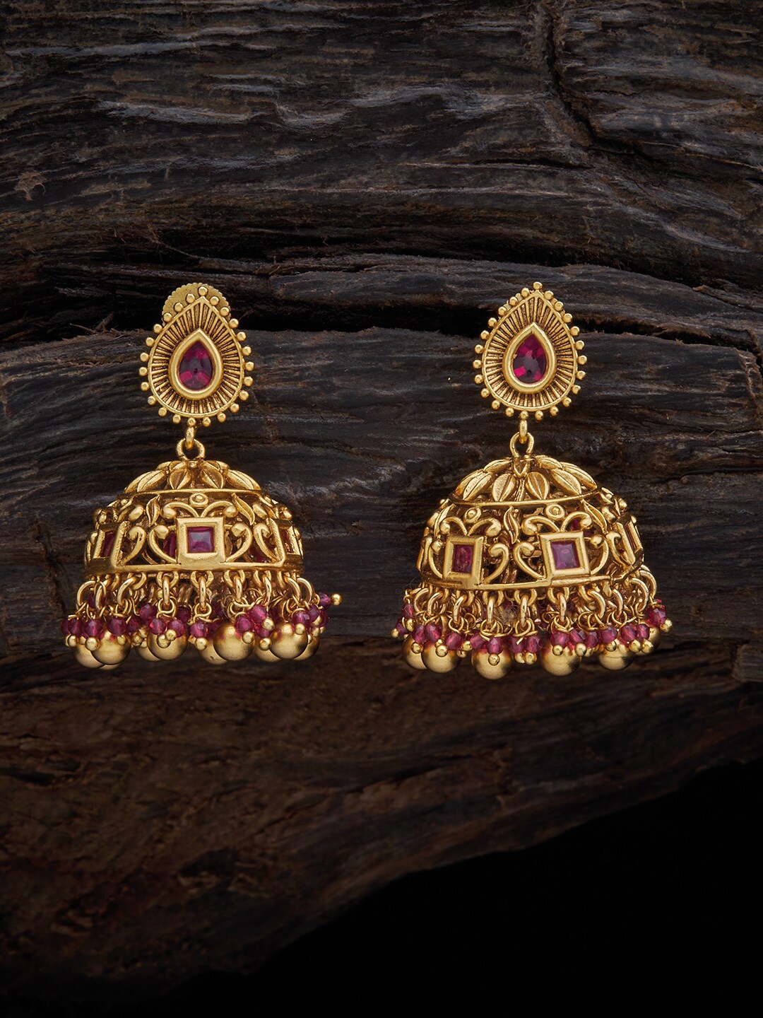 

Kushal's Fashion Jewellery Green Gold-Plated Classic Jhumkas Earrings