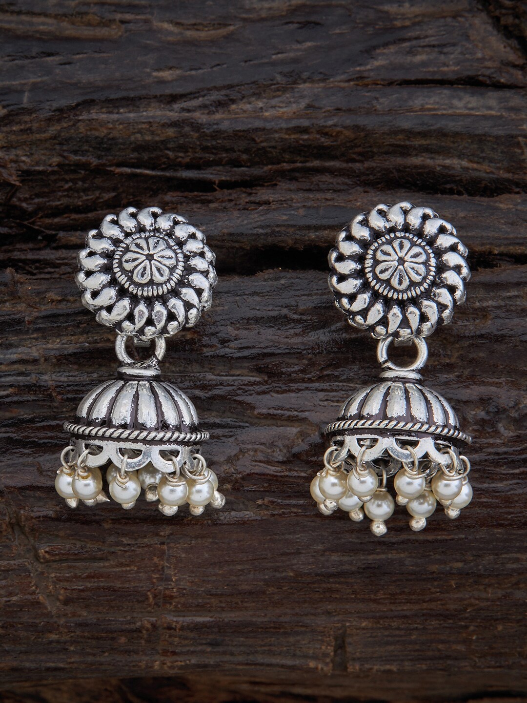 

Kushal's Fashion Jewellery Women Silver-Toned Classic Jhumkas Earrings