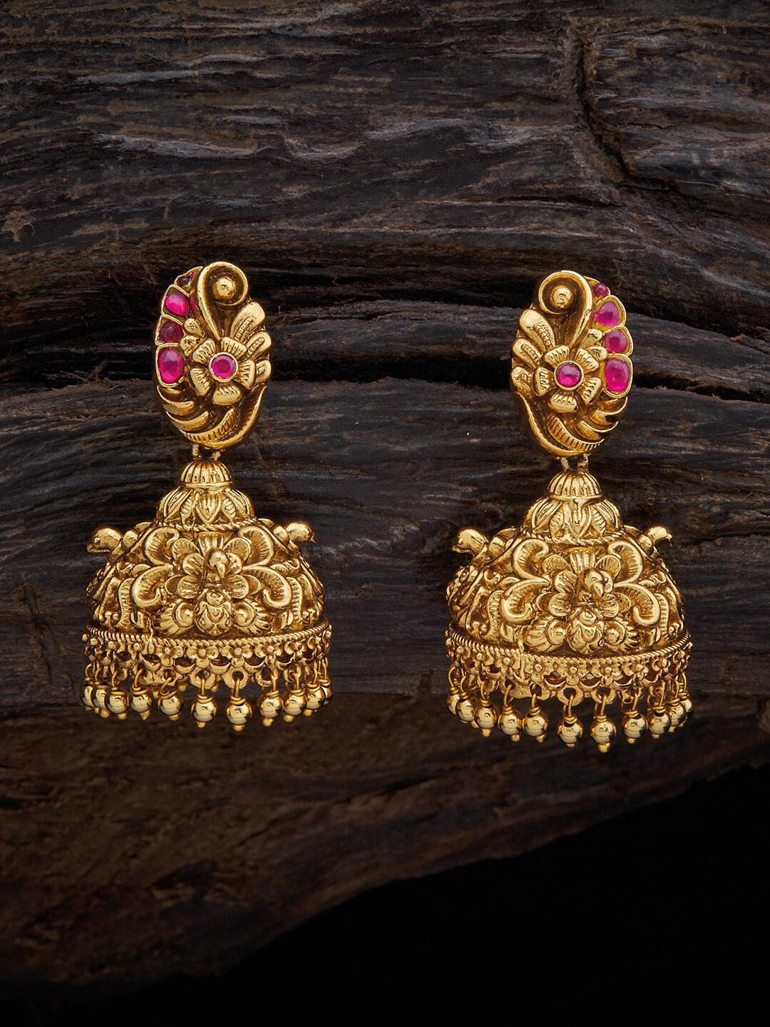 

Kushal's Fashion Jewellery Gold-Toned & Pink Classic Jhumkas Earrings