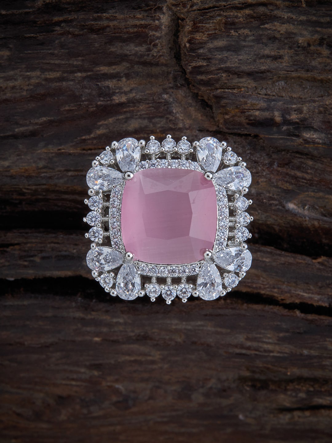 

Kushal's Fashion Jewellery Rhodium-Plated Silver-Toned Pink Cubic Zirconia Adjustable Finger Ring