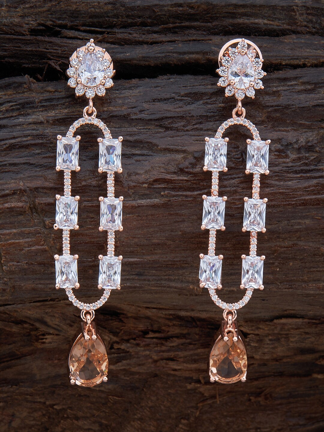 

Kushal's Fashion Jewellery Champagne & Rose Gold Plated Contemporary Drop Earrings