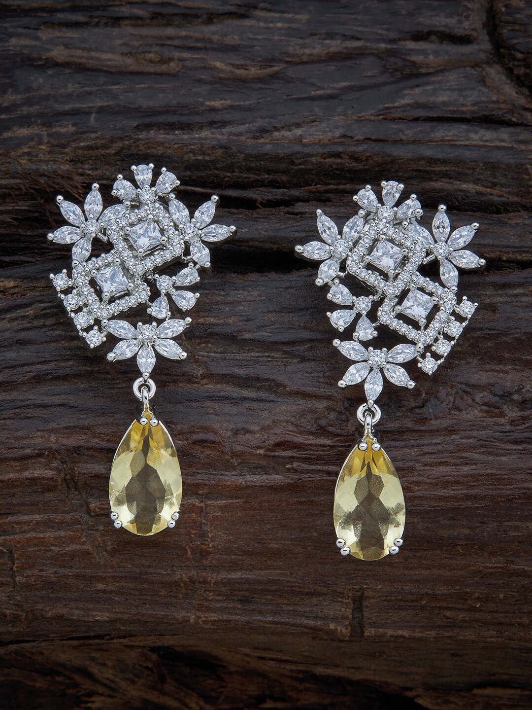 

Kushal's Fashion Jewellery Women Rhodium Plated Yellow Floral Drop Earrings