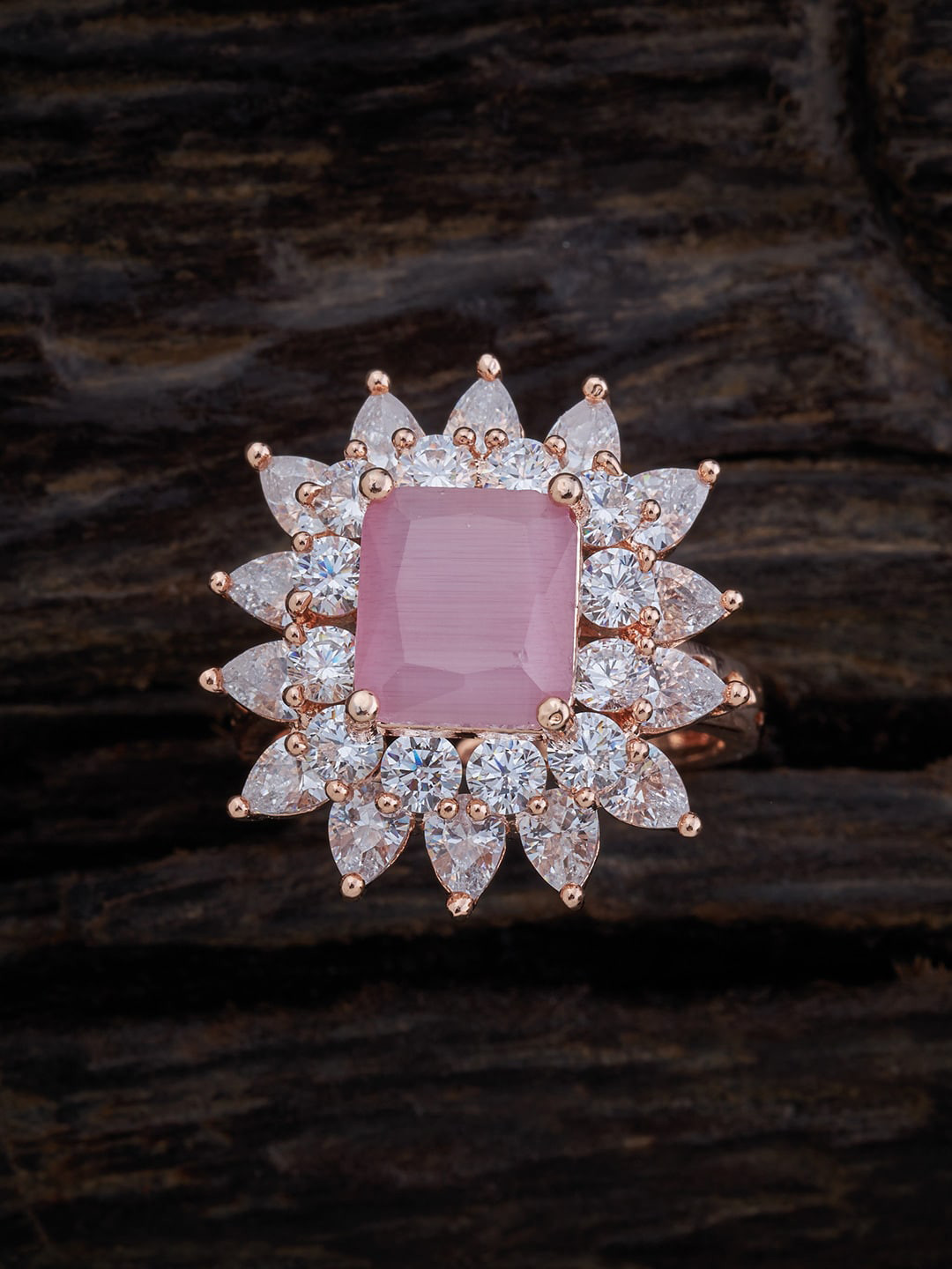 

Kushal's Fashion Jewellery Rose Gold-Plated & Pink Cubic Zirconia Studded Finger Ring