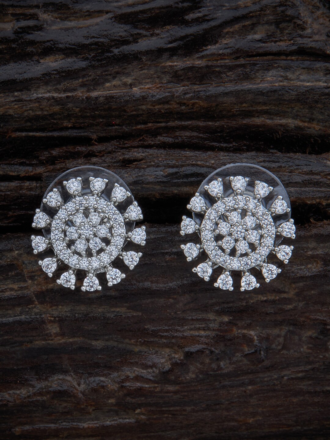 

Kushal's Fashion Jewellery Rhodium Plated White Circular Studs Earrings, Silver