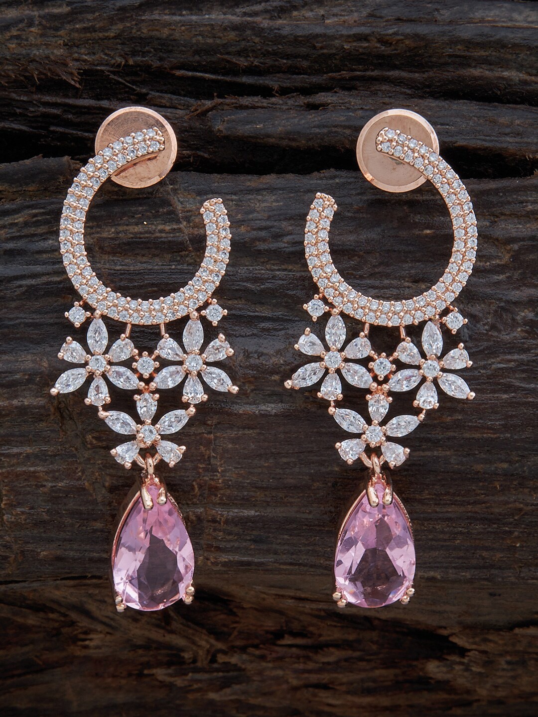 

Kushal's Fashion Jewellery Pink & Rose-Gold Plated Contemporary Drop Earrings