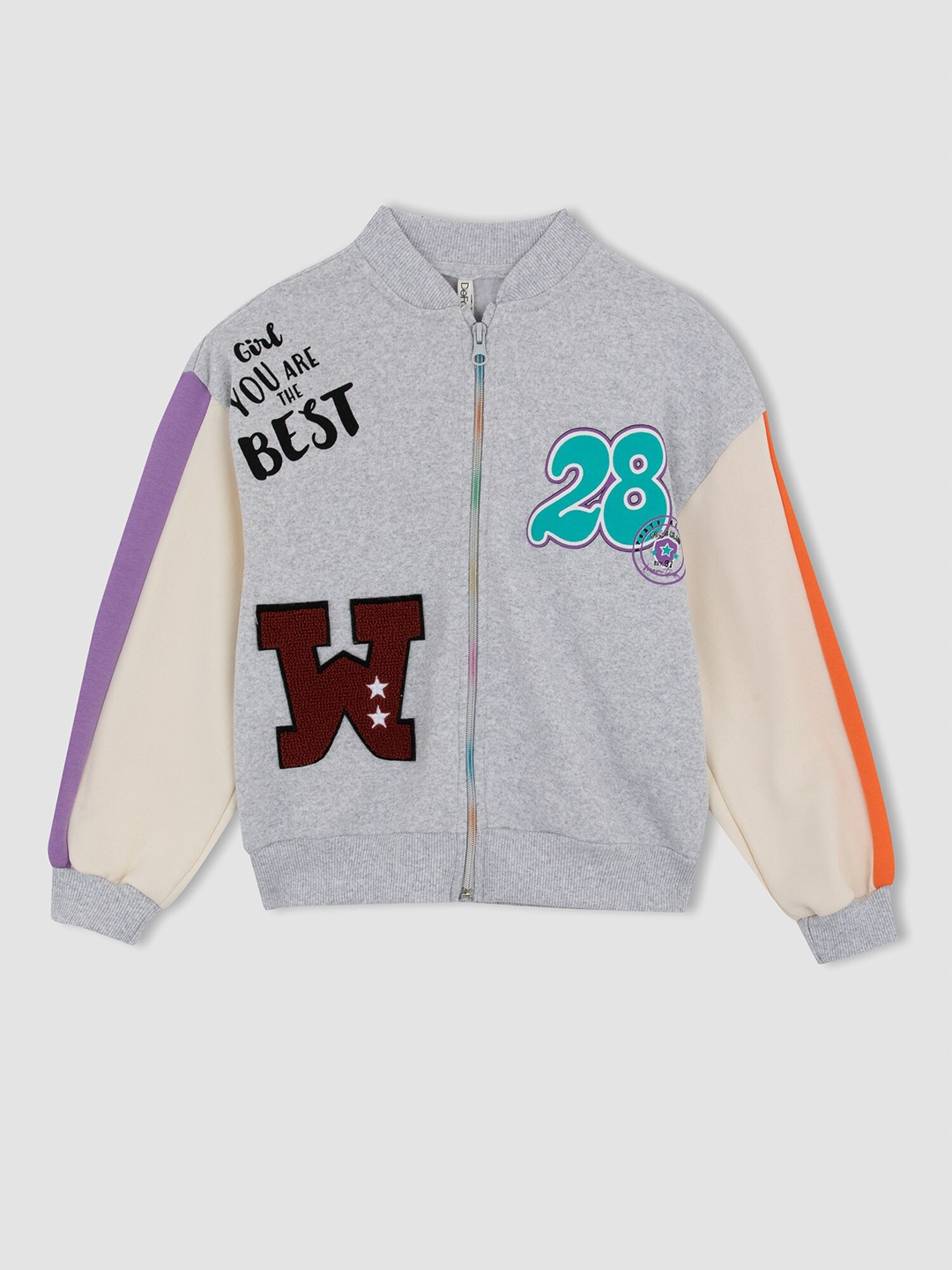 

DeFacto Girls Grey & Blue Typography Printed Cardigan