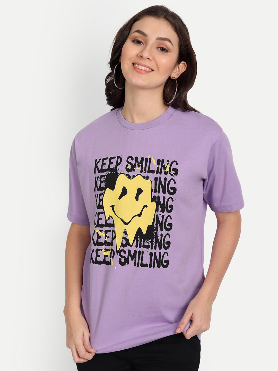 

COLOR CAPITAL Women Lavender Typography Printed Cotton Boxy T-shirt