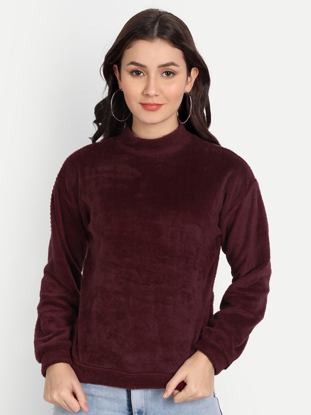 

COLOR CAPITAL Women Solid Fur Top, Burgundy