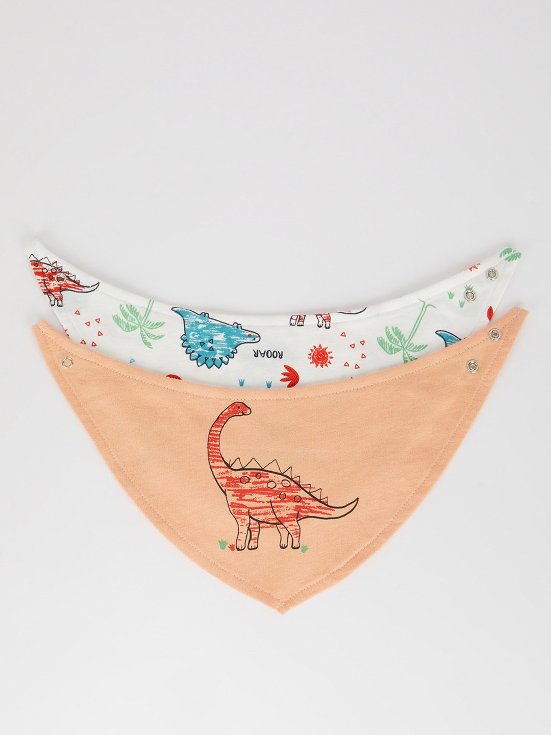 

DeFacto Boys Set Of 2 White & Peach Printed Pure Cotton Bibs