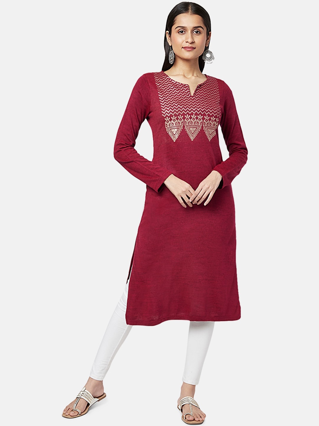 

RANGMANCH BY PANTALOONS Women Maroon Yoke Design Straight Kurta