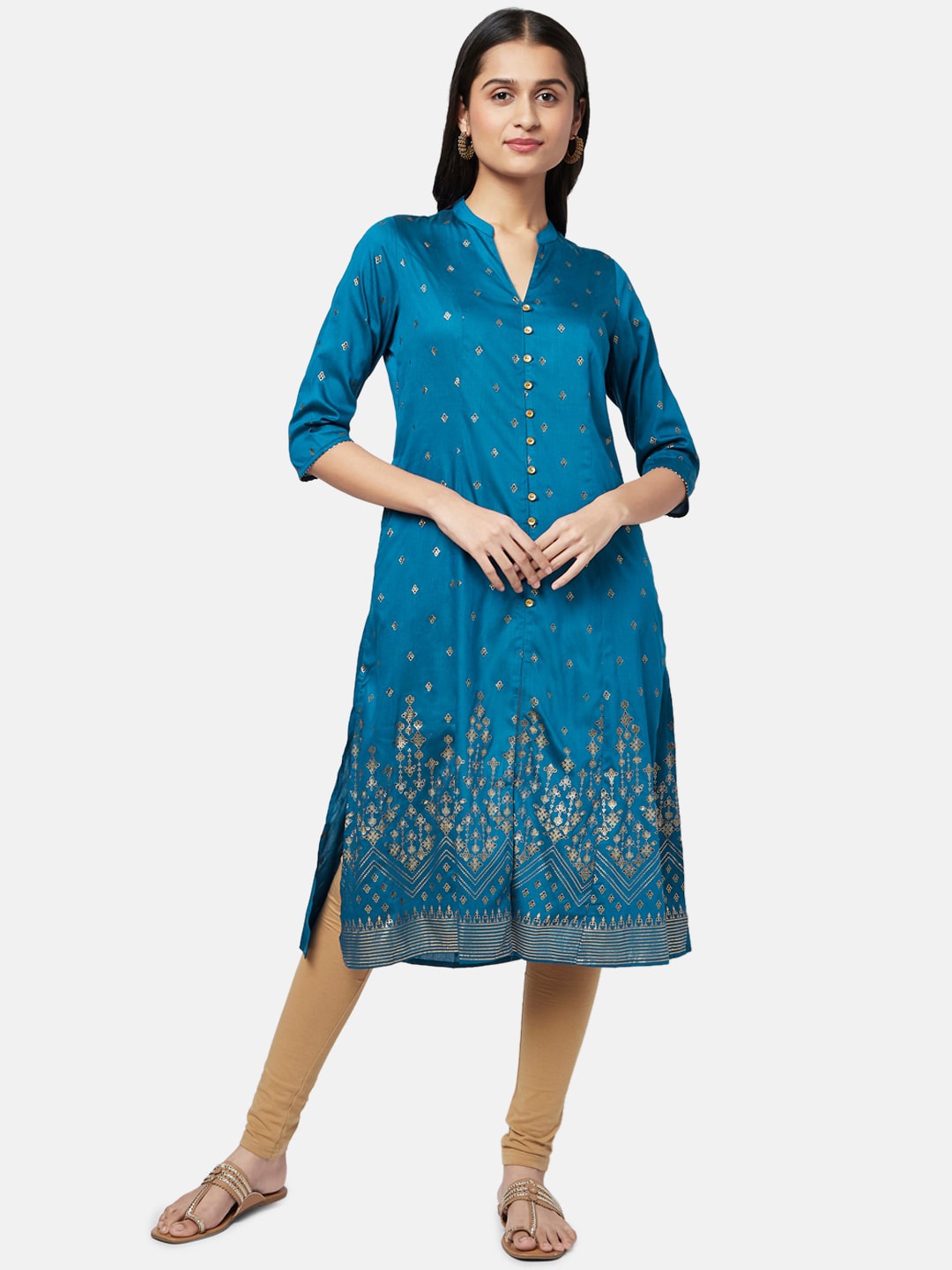 

RANGMANCH BY PANTALOONS Women Blue Ethnic Motifs Printed A-Line Kurta