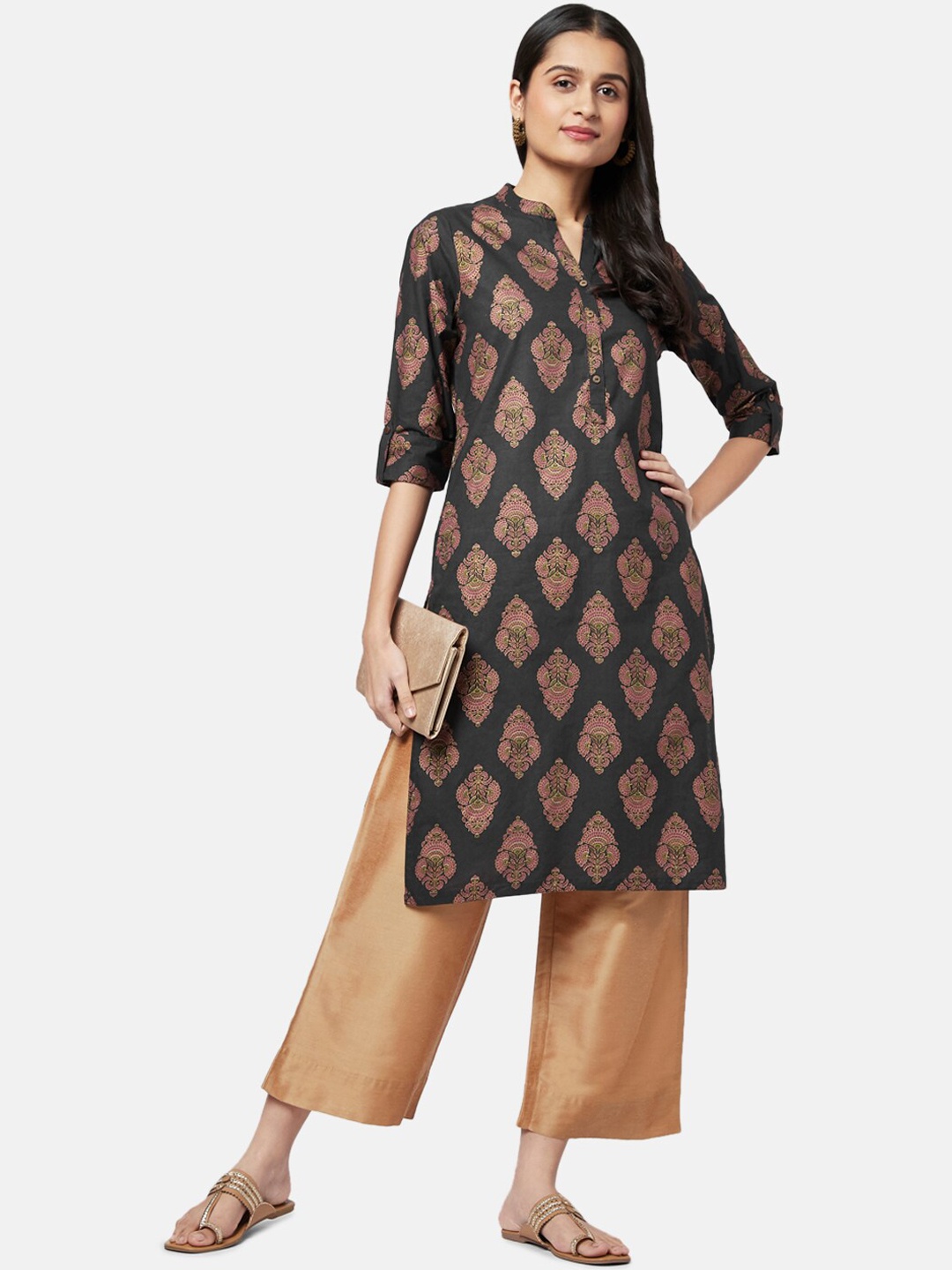 

RANGMANCH BY PANTALOONS Women Black Ethnic Motifs Printed Straight Kurta