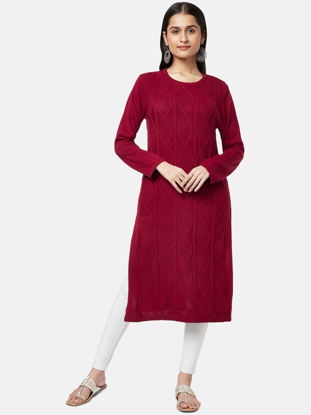 

RANGMANCH BY PANTALOONS Women Maroon Woven Design Straight Kurta