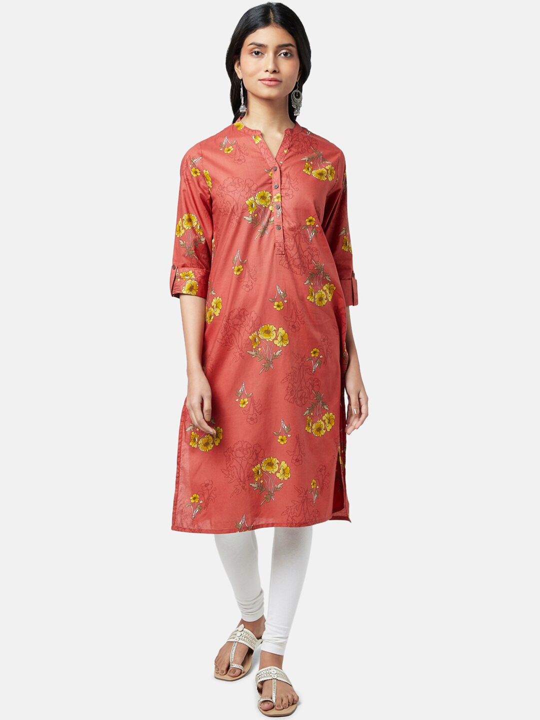 

RANGMANCH BY PANTALOONS Women Rust Floral Printed Straight Kurta