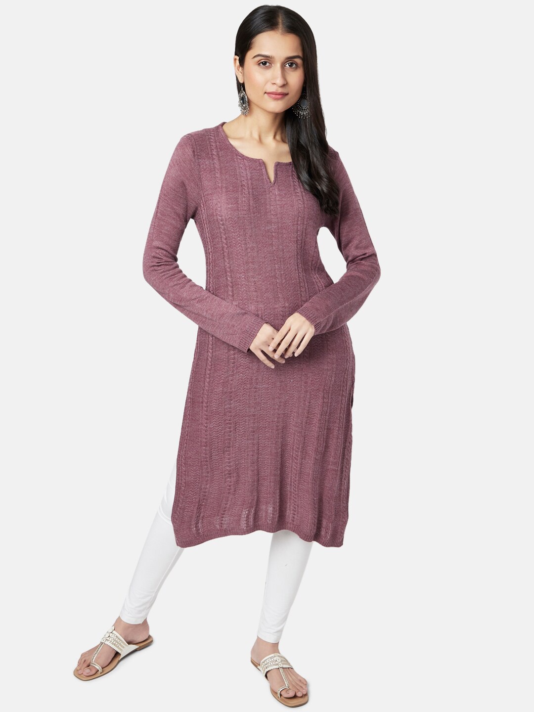 

RANGMANCH BY PANTALOONS Women Mauve Embroidered Thread Work Kurta