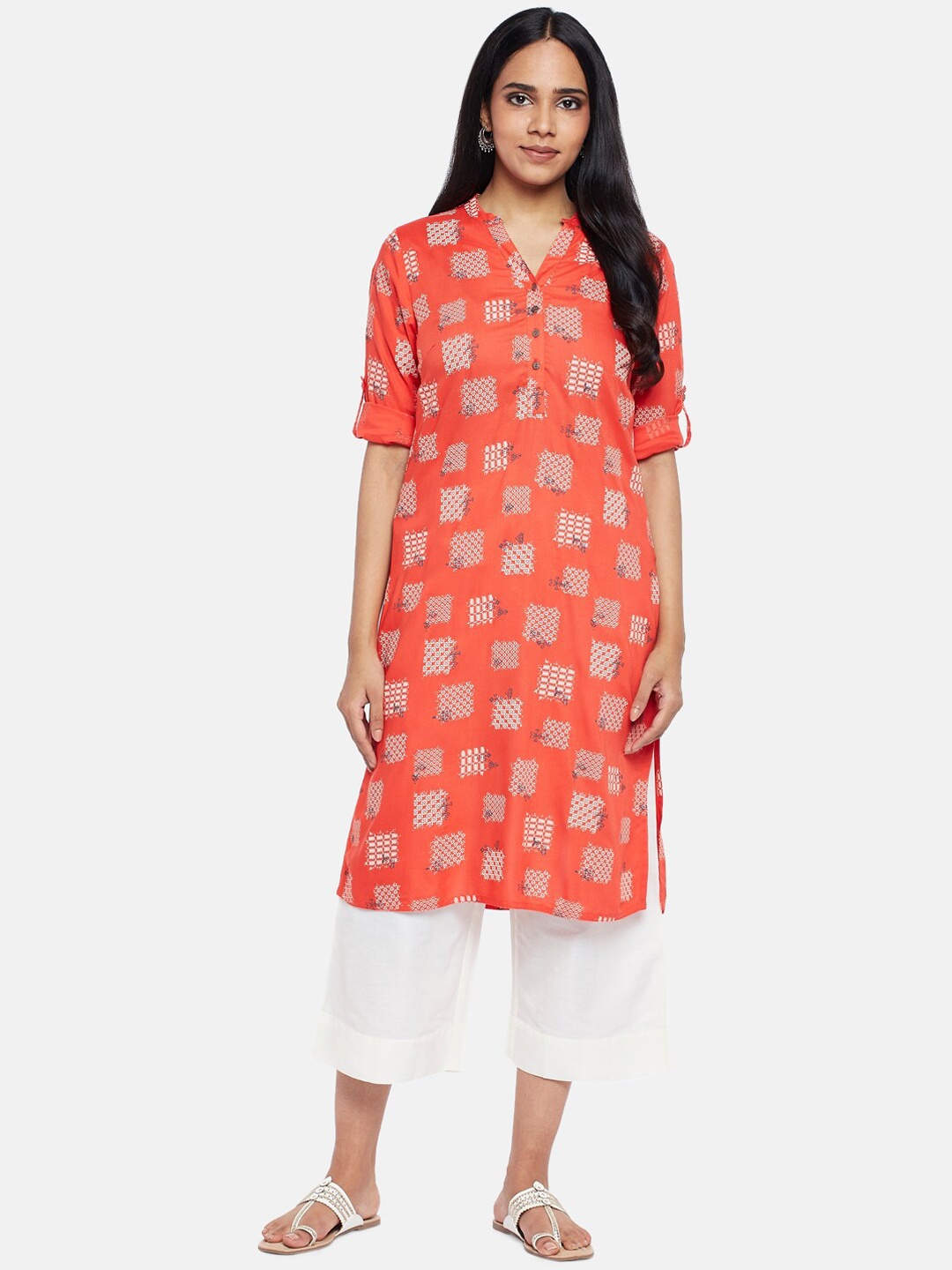 

RANGMANCH BY PANTALOONS Women Coral Ethnic Motifs Printed Kurta