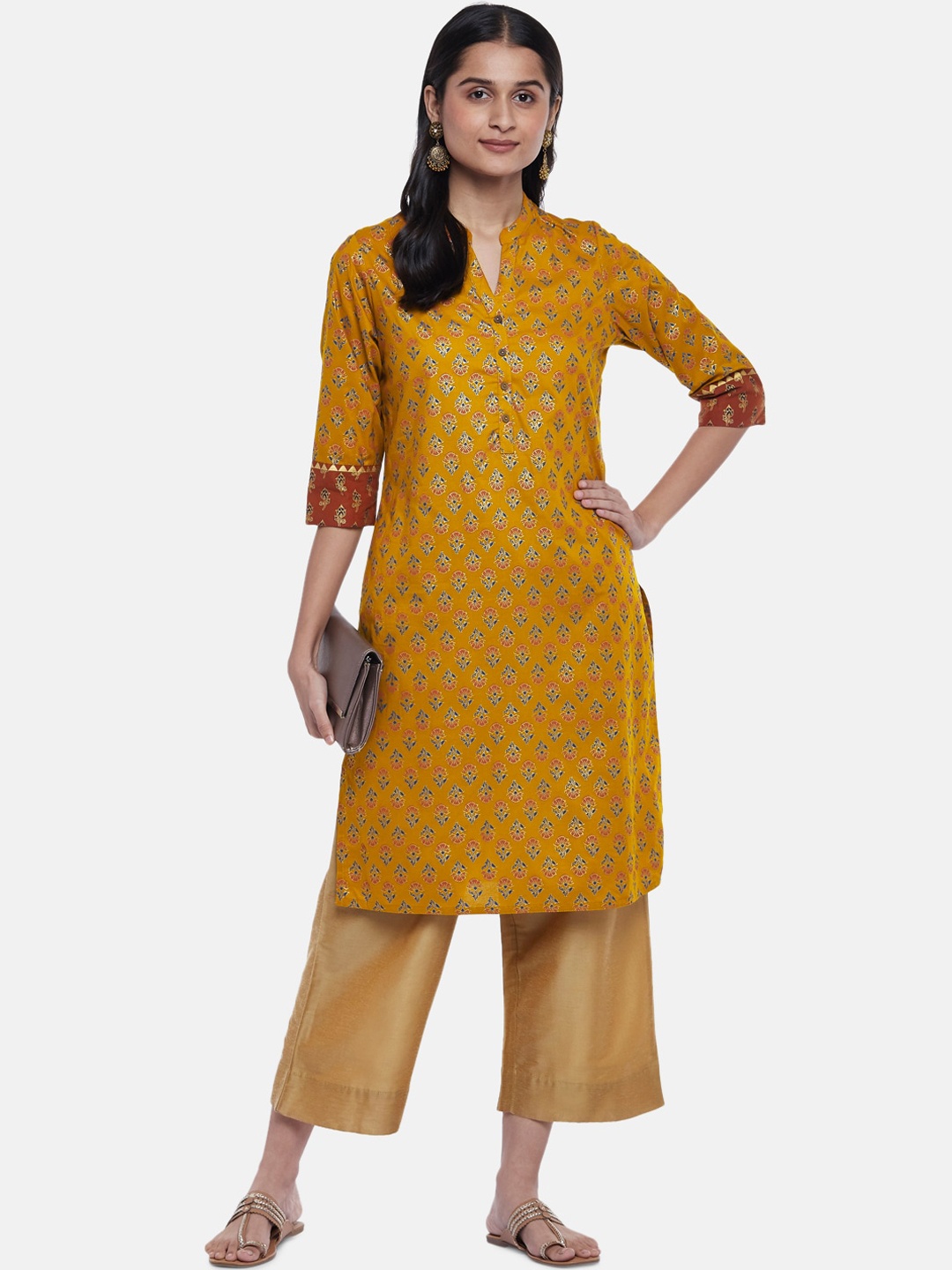 

RANGMANCH BY PANTALOONS Women Orange Ethnic Motifs Printed Kurta
