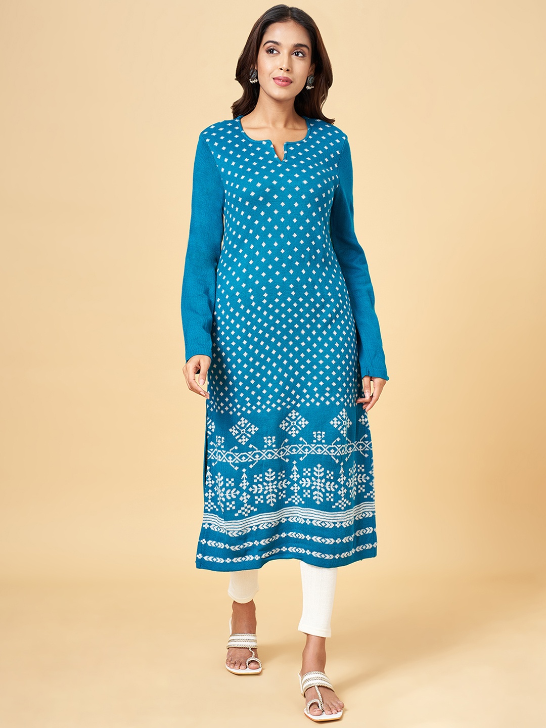 

RANGMANCH BY PANTALOONS Women Teal Printed Kurta