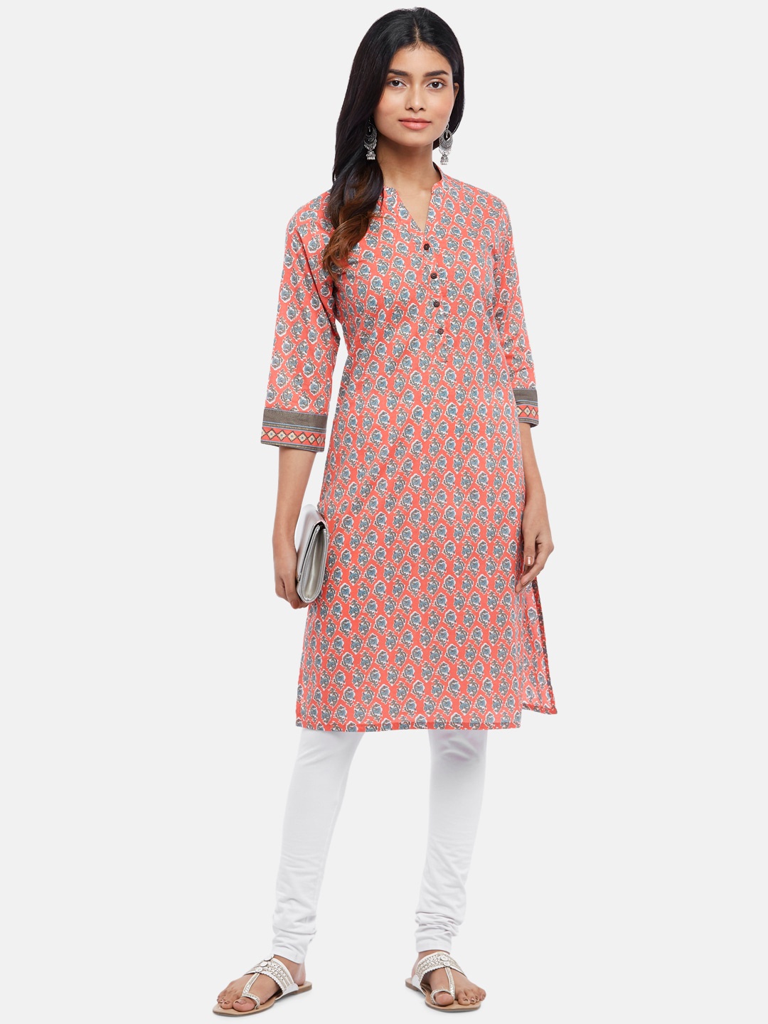 

RANGMANCH BY PANTALOONS Women Peach-Coloured Floral Printed Kurta