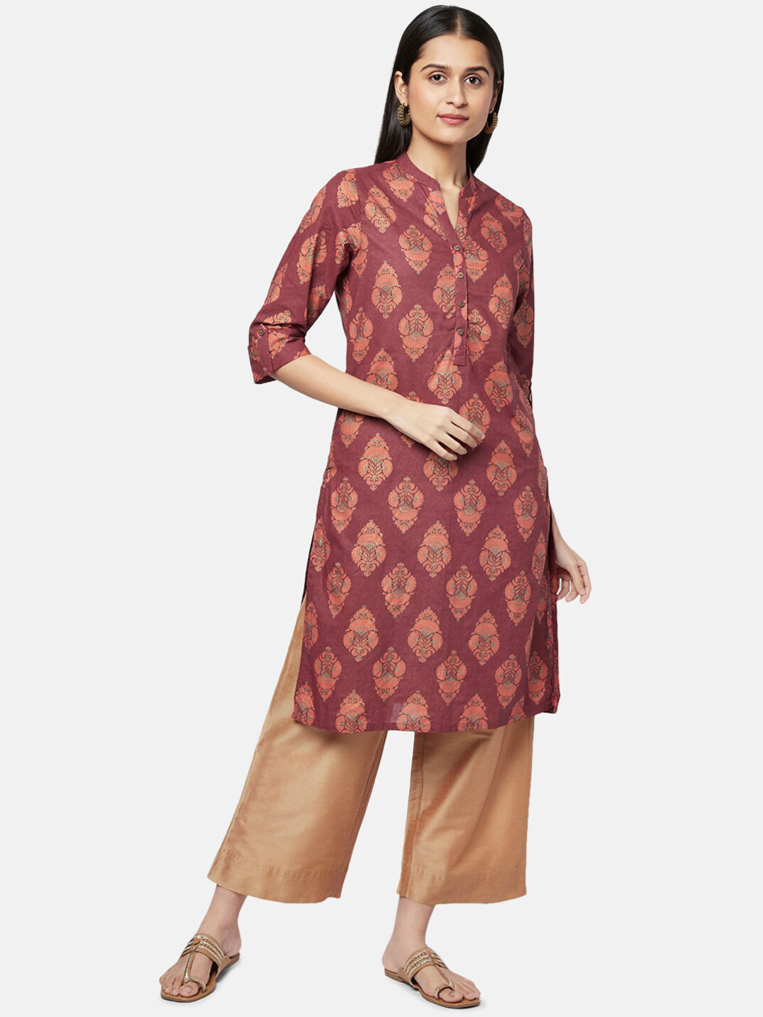 

RANGMANCH BY PANTALOONS Women Maroon Ethnic Motifs Printed Kurta