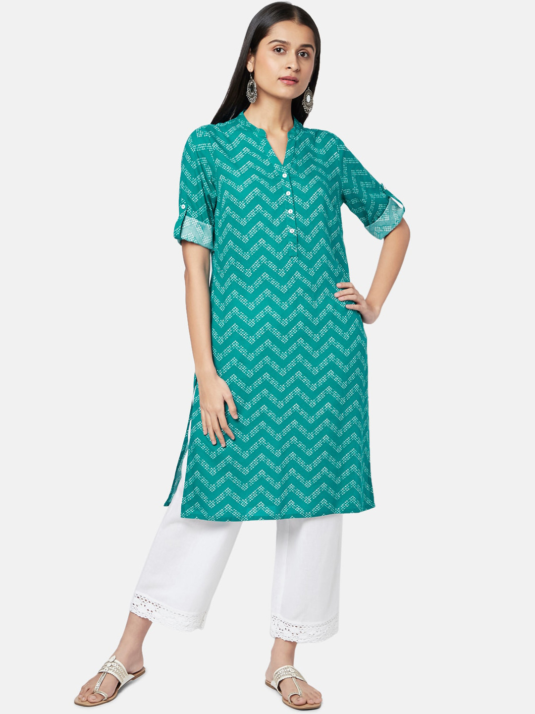 

RANGMANCH BY PANTALOONS Women Green Geometric Printed Kurta