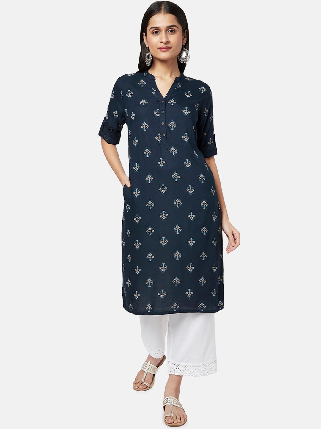 

RANGMANCH BY PANTALOONS Women Navy Blue Ethnic Motifs Printed Kurta