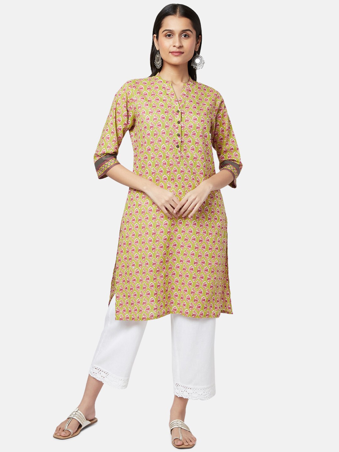 

RANGMANCH BY PANTALOONS Women Lime Green Ethnic Motifs Cotton Printed Kurta