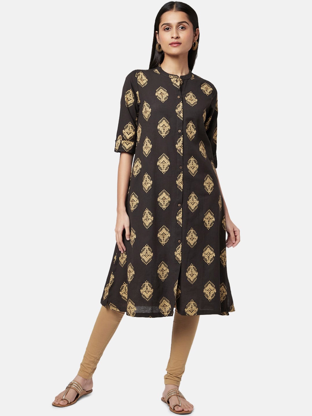 

RANGMANCH BY PANTALOONS Women Brown Ethnic Motifs Printed Straight Kurta
