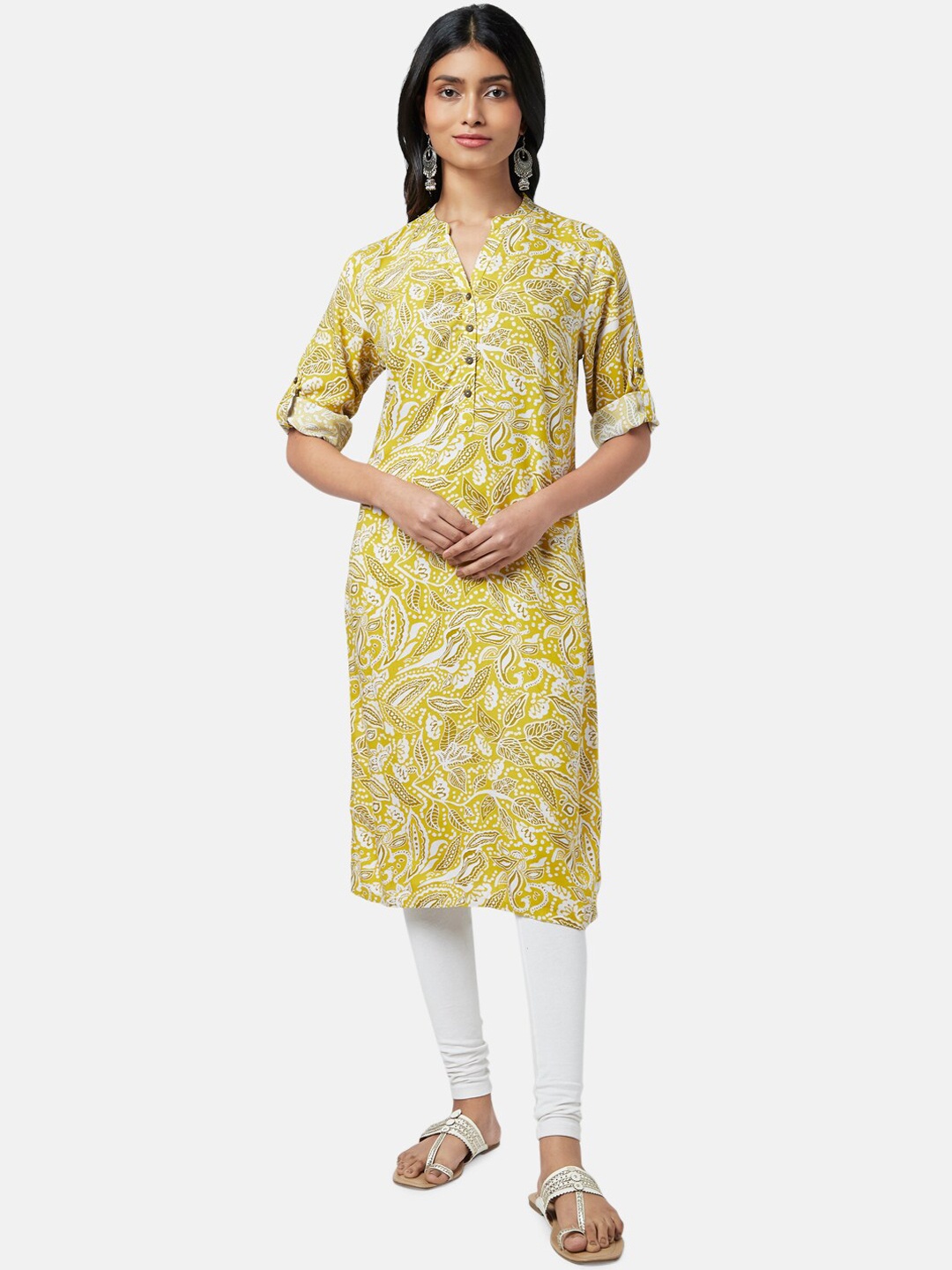 

RANGMANCH BY PANTALOONS Women Mustard Yellow Floral Printed Kurta